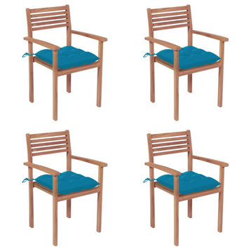 vidaXL 4x Solid Teak Wood Patio Chairs with Light Blue Cushions Lounge Seat