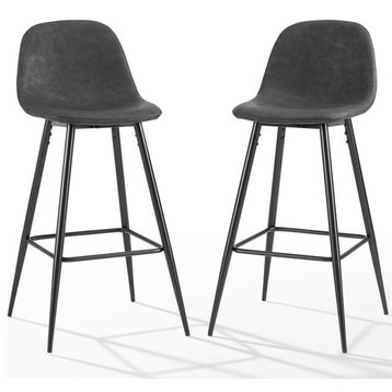 Crosley Weston 29" Faux Leather Bar Stool in Distressed Black (Set of 2)