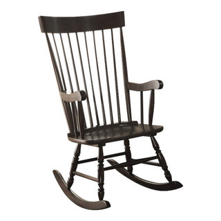 Traditional Style Wooden Rocking Chair With Contoured Seat, Black ...
