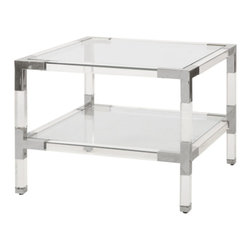 Worlds Away Connor Two Tier Acrylic & Nickel Side Table - Dining Tables