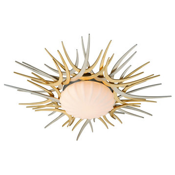 Helios LED Flush Mount, Silver And Gold Leaf Finish, Satin and Opal Glass, 27"