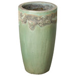 EMISSARY - Tall Round Pot Reef/Spa 13x23 - Beautiful round planter perfect for modern settings. The spa blue glaze adds a splash of color to any room. The reef finish on the rim gives the-piece a textured aesthetic. The handcrafted design delivers unparalleled quality.