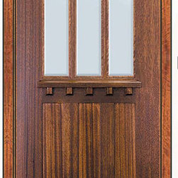 Prehung Single Door 96 Mahogany Craftsman 3 Panel 6 Lite TDL Glass - Front Doors