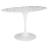 Mid Century Modern Bistro Dining Table, White Base and Oval Faux Marble Top, 54"