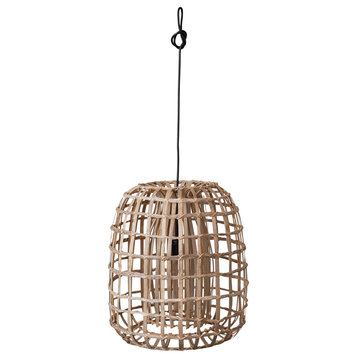 Round Woven Rattan and Bamboo Pendant Lamp, Natural