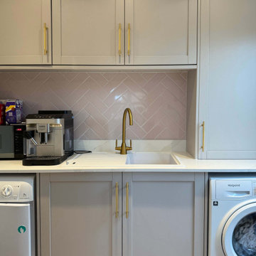 Green & Light Pink Shaker Kitchen in Thrapston