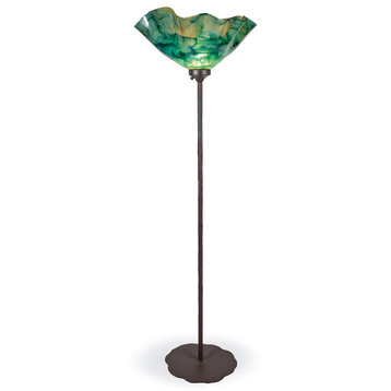 Wrought Iron Preston Torchiere Floor Lamp With Glass Shade