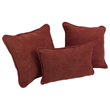 Double-Corded Solid Microsuede Throw Pillows With Inserts, Set of 3, Red Wine