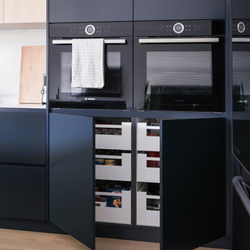 Modern Kitchen with Dark Blue Cabinets