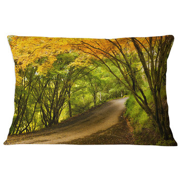 Country Lane in Green Forest Landscape Printed Throw Pillow, 12"x20"