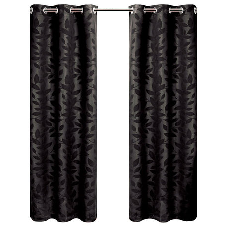 Virginia 2PC Blackout Weave Grommet Panels, Black, 74"x96"