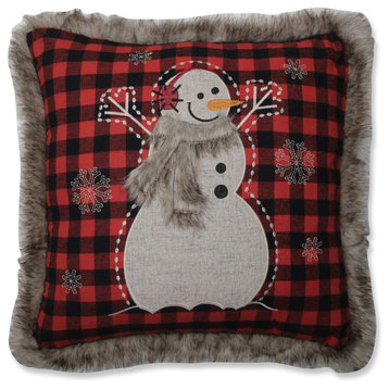 Fur Snowman Square Red/Black Throw Pillow, 18"