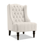 Tall Wingback Tufted Fabric Accent Chair With Nail Head, Beige