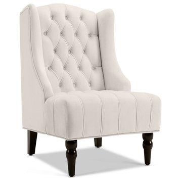 Tall Wingback Tufted Fabric Accent Chair With Nail Head, Beige