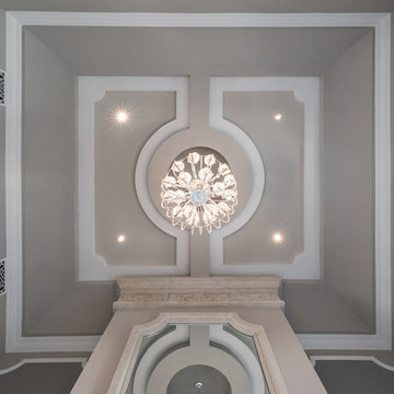 Custom Coffered Ceiling With Statement Chandelier