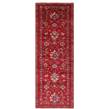 Red 3' 0" X 8' 5" Persian Tabriz Handmade Wool Runner Rug - Q16689