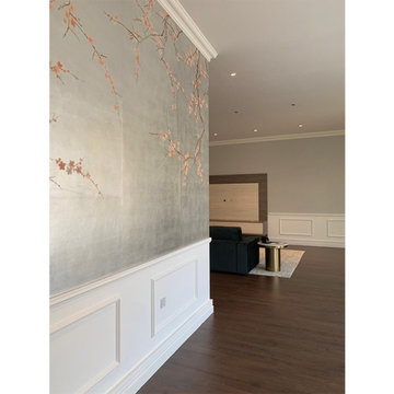 Plum Blossom hand painted wallpaper on silver foil