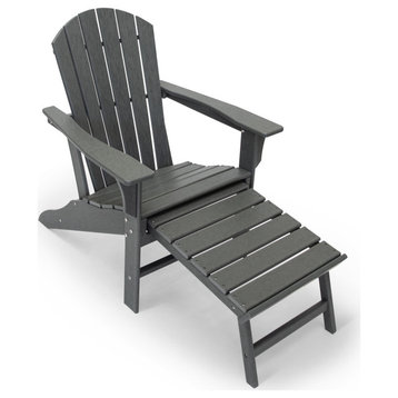 Hampton Patio Adirondack Chair With Hideaway Ottoman, Gray, Single