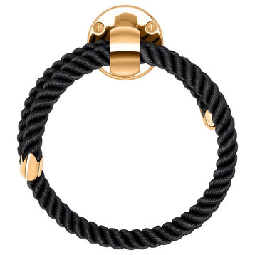 Nautiluxe Collection Nautical Towel Ring, Black Rope and Gold
