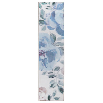 My Magic Carpet Sasha Floral Cream Blue Washable Rug 2.5x10