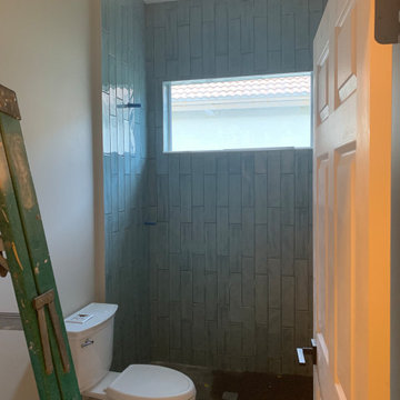 Teal Guest Bathroom Remodel - Completed Wall Tile