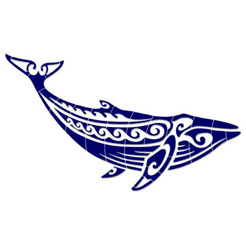 Tribal Humpback Whale Porcelain Swimming Pool Mosaic 36"x16", Blue