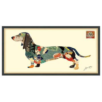"Dachshund" Hand Made Dimensional Framed Collage Under Glass Wall Art
