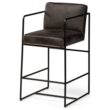 Stamford Black Leather Seat With Wood Back, Metal Frame Counter Stool