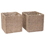 Villacera - Villacera 12" Square Hand Weaved Wicker Storage Bin Set of 2 - Villaceras 12-Inch Square Hand Weaved Wicker Storage Bins and Foldable Baskets are designed to organize and declutter your house or apartment.  Made of the strongest seagrass, water hyacinth, these baskets are handmade with a tight wicker weave along its wire frame.  As with all of our products, they are designed for sturdiness, style, and longevity.  The integrated handles allow you to move them around with ease.  Whether you use these in the laundry room, living room, or in a garage, their generous sizes will organize just about anything you want to keep around. Product Details: Dimensions: 12 L x 12 W x 12 H. Material: Water Hyacinth. Color: Natural. Care: Vacuum regularly to remove dust. Occasionally clean with a diluted solution of Oil Soap and water to remove any grime from crevices and maintain natural luster.
