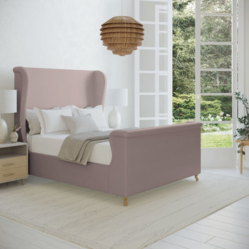 A Fresh Spark: Humboldt Shelter Bed with Footboard in Blush Linen