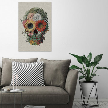 "Floral Skull Face" Painting Print on Wrapped Canvas
