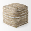 Aadhya 16Lx16Wx16H Taupe/Silver Leather and Cotton Pouf