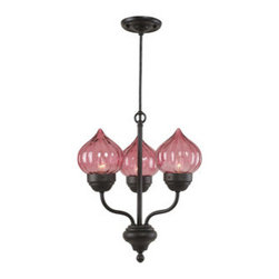 Royce Lighting - Marrakech 3 Light Chandelier with Cranberry Ribbed Glass - Chandeliers