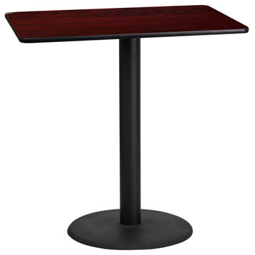24''x42'' Mahogany Laminate Table Top,24'' Round Bar Height Table Base