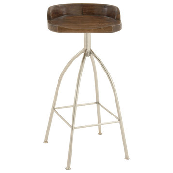 Brown Metal and Wood Contemporary Bar Stool, 33" x 16" x 12" 80907