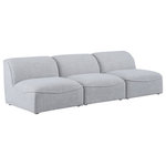 Meridian Furniture - Miramar Linen Textured Fabric Upholstered 3-Piece Modular Sofa, Grey - Unwind and let your cares float away while you're curled up in the welcoming confines of this Miramar Modular Sofa. This sophisticated modular sofa is made from premium materials with a solid frame that ensures durability and long-lasting service life. The soft grey linen textured upholstery on this modular sofa makes it feel super indulgent against the skin. Pair this sofa with other items in the Miramar collection for a complete lookthe latches underneath make pairing a snap.