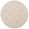 Mineola Contemporary Upholstered Round Ottoman, Beige/Weathered, Fabric