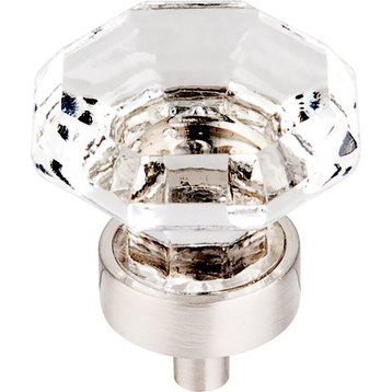 Top Knobs  -  Clear Octagon Crystal Knob 1 1/8" w/ Brushed Satin Nickel Base
