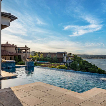 Infinity Pool with Fire Features Overlooking Lake Travis