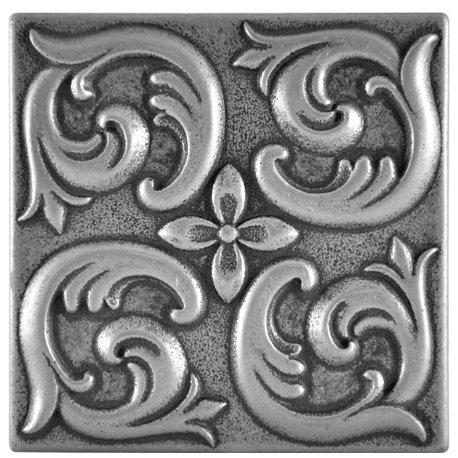 Moroccon Metal Insert Tile 2"x2", Set of 8, Pewter Nickel