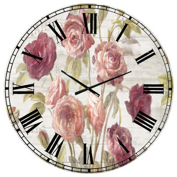 French Roses I Farmhouse Oversized Metal Clock, 23x23