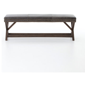 French Modern X-Base Leather Bench