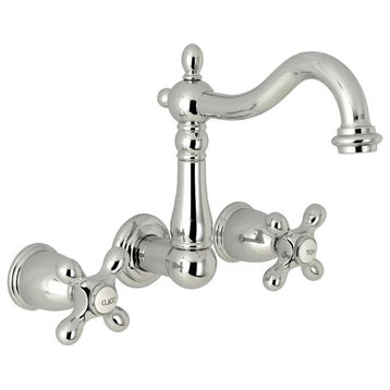 Classic Bathroom Faucet, Wall Mount Design With Widespread Cross Handles, Chrome