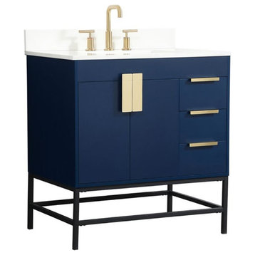 Elegant Decor Eugene 32" MDF Single Bathroom Vanity with Backsplash in Blue