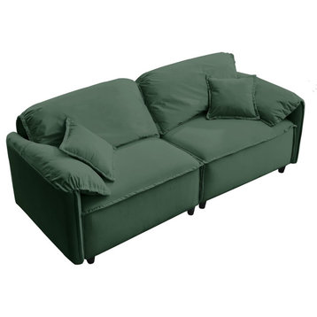 Mid Century Sofa, Minimalistic Design With Extra Padded Cushioned Seat, Green