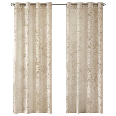 Madison Park Leilani Botanical Burnout Palm Leaf Sheer Window Panel, Natural, 50