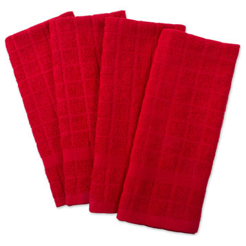 DII Solid Red Windowpane Terry Dishtowel, Set of 4