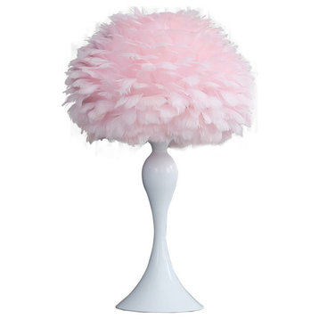 Lily 24" Metal Glam Feather Table Lamp, Candlestick, 40W, Pink, White