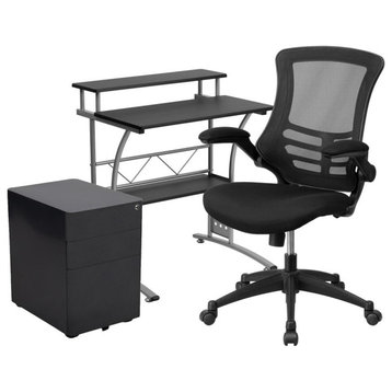 Work From Home Kit - Black Computer Desk, Ergonomic Mesh Office Chair and...