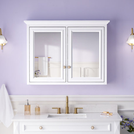 Handmade Solid Wood Medicine Cabinet with Soft-close Door in White, 40"x30", Double Doors